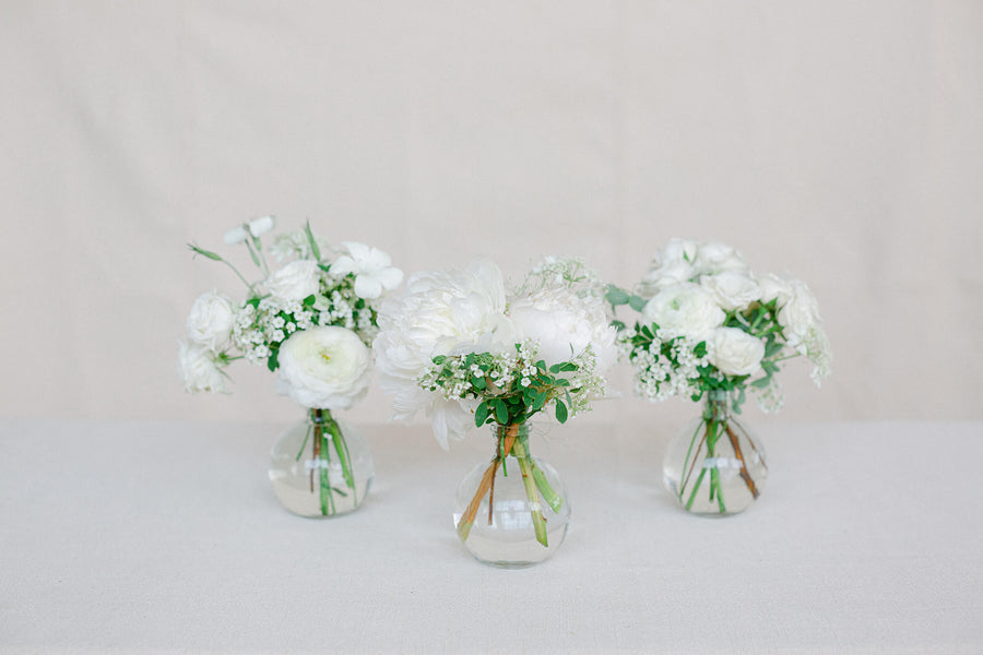 3 Petite Vases - White & Green